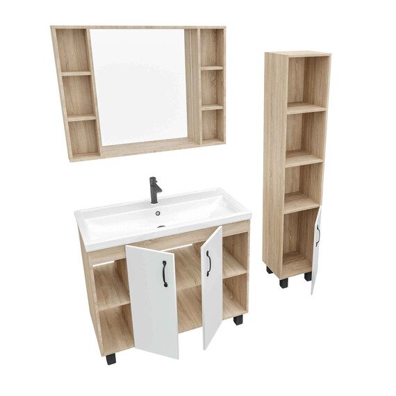 Тумба напольная с раковиной Grossman Флай 100 см 101001, дуб сонома/белая - фото 3