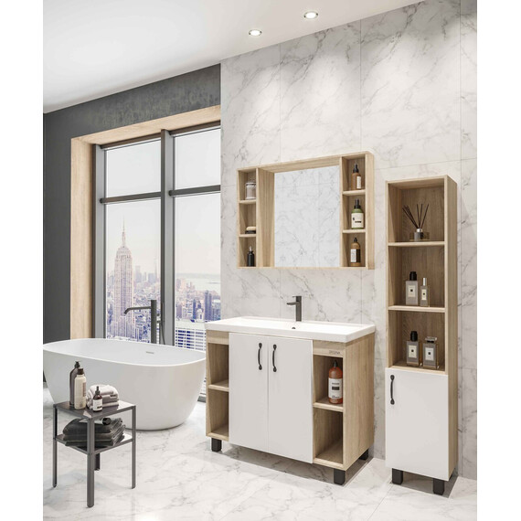 Тумба напольная с раковиной Grossman Флай 100 см 101001, дуб сонома/белая - фото 4