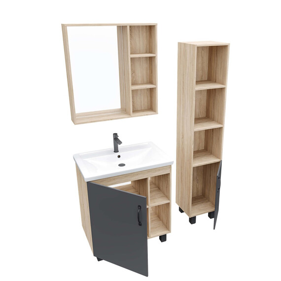 Тумба напольная с раковиной Grossman Флай 70 см 107002, дуб сонома/серая - фото 3