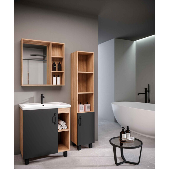 Тумба напольная с раковиной Grossman Флай 70 см 107002, дуб сонома/серая - фото 4