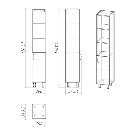 Пенал напольный Grossman Флай 30 см 303001, белый/дуб сонома - фото 4