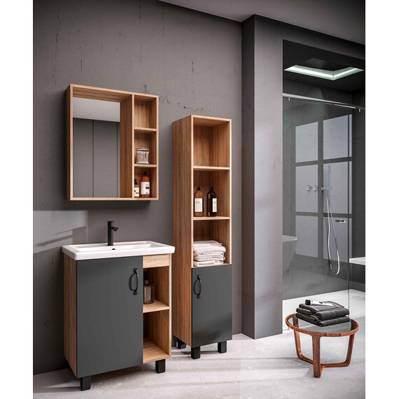 Пенал напольный Grossman Флай 30 см 303002, серый/дуб сонома - фото 3