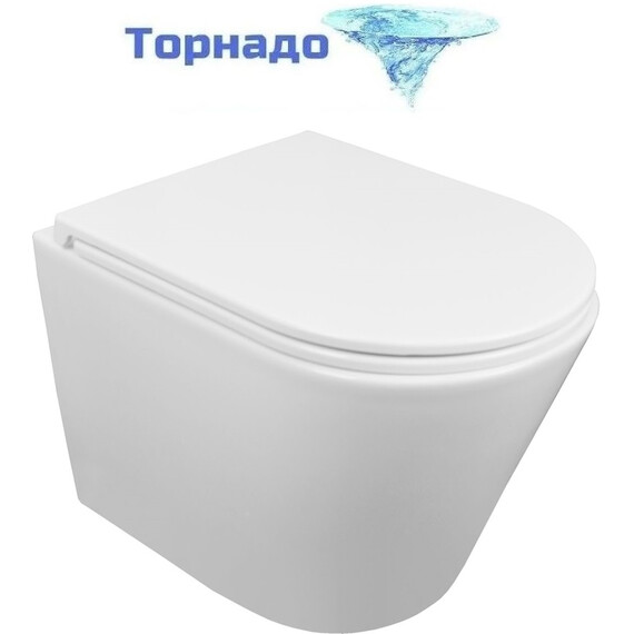 Унитаз подвесной безободковый Azario Teramo AZ-0053-UQ3 (система смыва Торнадо) с тонкой крышкой микролифт, Цвет производителя: белый - фото 