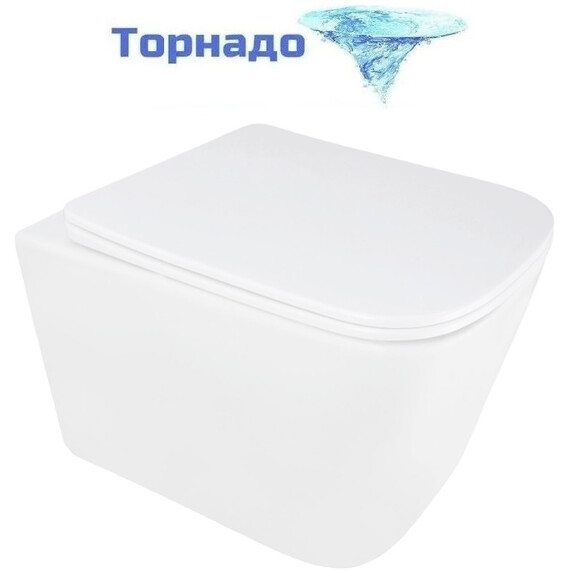Унитаз подвесной безободковый Azario AIRA AZ-5171T-WHT с тонкой крышкой микролифт (система смыва Торнадо) - фото 