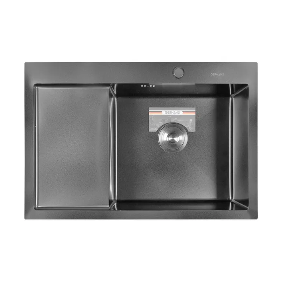 Мойка для кухни Gerhans 78x51см K37851B-R 3мм, с PVD покрытием чаша справа, с двумя отверстиями, цвет графит, Цвет производителя: графит - фото 