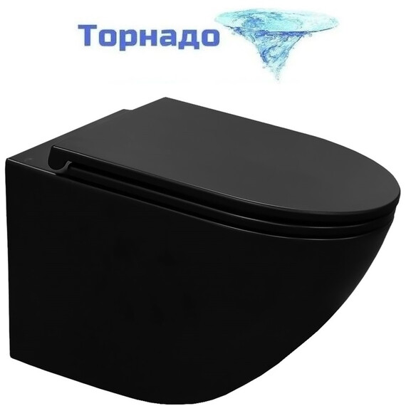 Унитаз подвесной безободковый Azario Grado AZ-0046-UQ3-MB с крышкой микролифт, чёрный матовый (Система смыва торнадо) - фото 