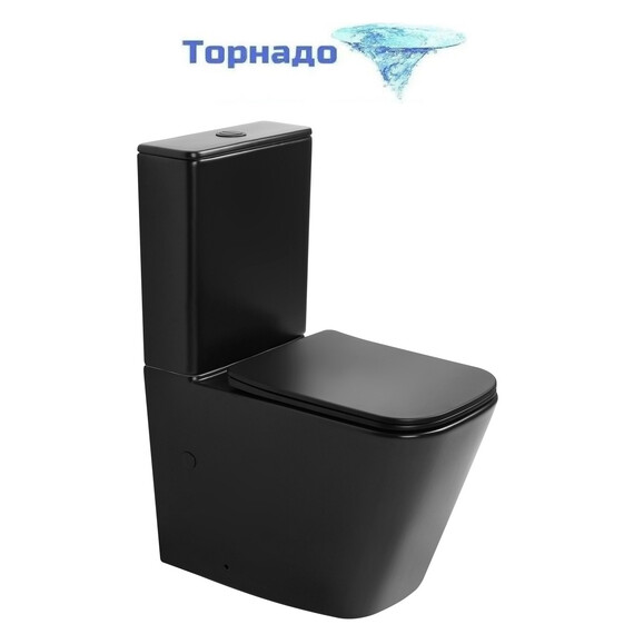 Унитаз-компакт безободковый Abber Rechteck AC1210TMB (смыв торнадо) с тонкой крышкой микролифт, чёрный матовый, Цвет производителя: чёрный матовый - фото 