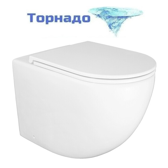 Унитаз приставной безободковый Azario Grado AZ-2141D-UQ1 с тонкой крышкой микролифт (система смыва Торнадо) - фото 