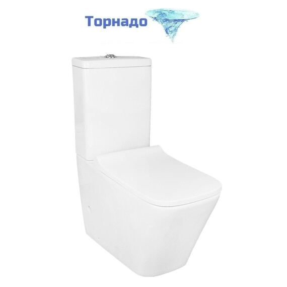 Унитаз-компакт безободковый Azario Quadro AZ-2175 UQ1 с крышкой микролифт, белый (Система смыва торнадо) - фото 