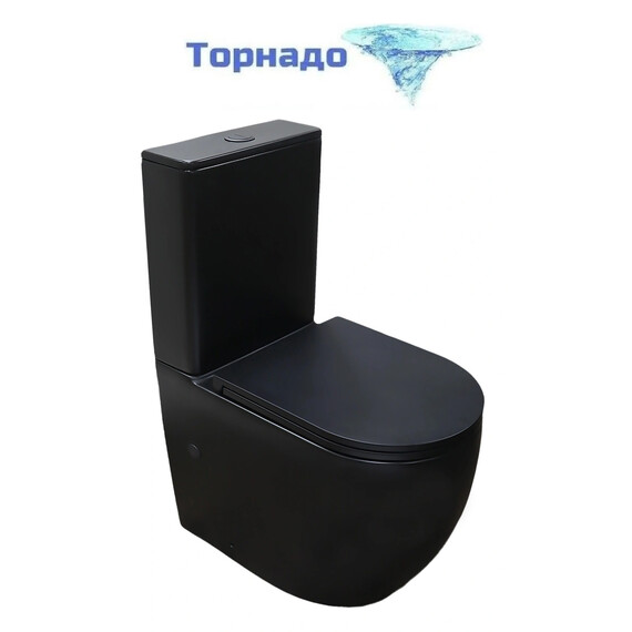 Унитаз-компакт безободковый Azario Cobalt-Black AZ-6089A-MB с быстросъемным сиденьем микролифт (система смыва Торнадо) чёрный матовый - фото 