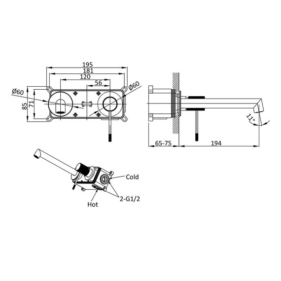 Смеситель для раковины настенный Vincea Desire VBFW-1D1BN (со скрытой частью) никель брашированный - фото 3