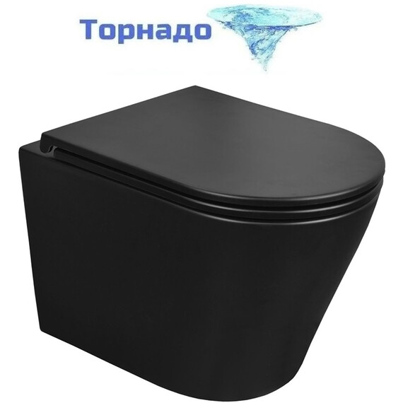 Унитаз подвесной безободковый Azario Teramo AZ-0053-UQ3-MB с крышкой микролифт (система смыва Торнадо) чёрный матовый, Цвет производителя: чёрный матовый - фото 