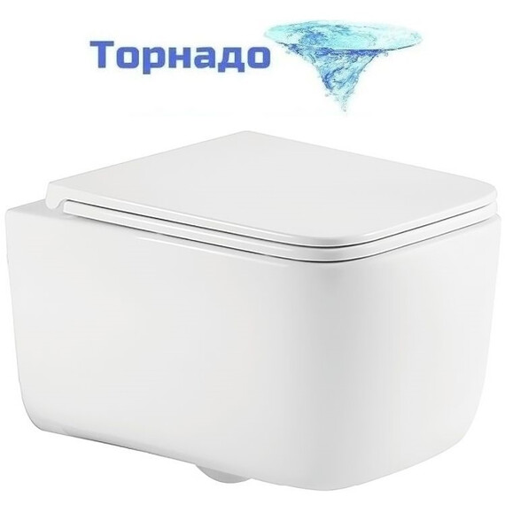 Унитаз подвесной безободковый Azario Bacio AZ-5103T-WHT с тонким быстросъемным сиденьем микролифт (Система смыва торнадо) - фото 