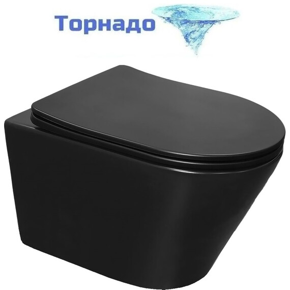Унитаз подвесной безободковый Azario VELA AZ-2480MB с крышкой микролифт (Система смыва торнадо) чёрный матовый - фото 