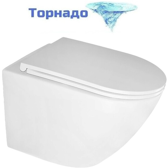 Унитаз подвесной безободковый Azario Eclat AZ-2381-A с тонкой крышкой микролифт (Система смыва Торнадо) - фото 