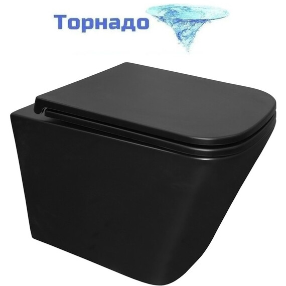Унитаз подвесной безободковый Azario Teramo AZ-0052-UQ3MB с крышкой микролифт (система смыва Торнадо) чёрный матовый, Цвет производителя: чёрный матовый - фото 