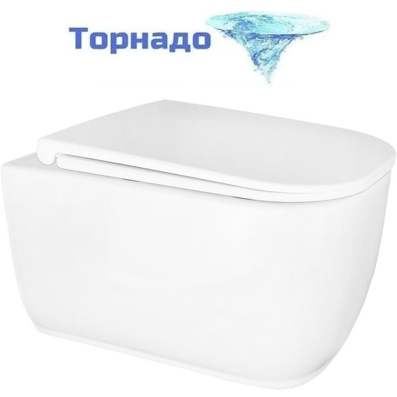 Унитаз подвесной безободковый Azario RIANO AZ-2808E с крышкой микролифт (Система смыва торнадо) - фото 