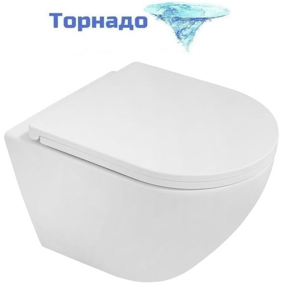 Унитаз подвесной Azario Blanco AZ-9003WT с тонкой крышкой микролифт (Система смыва Торнадо) - фото 