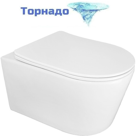 Унитаз подвесной безободковый Azario Ollin AZ-0513R с крышкой микролифт (Система смыва торнадо) - фото 