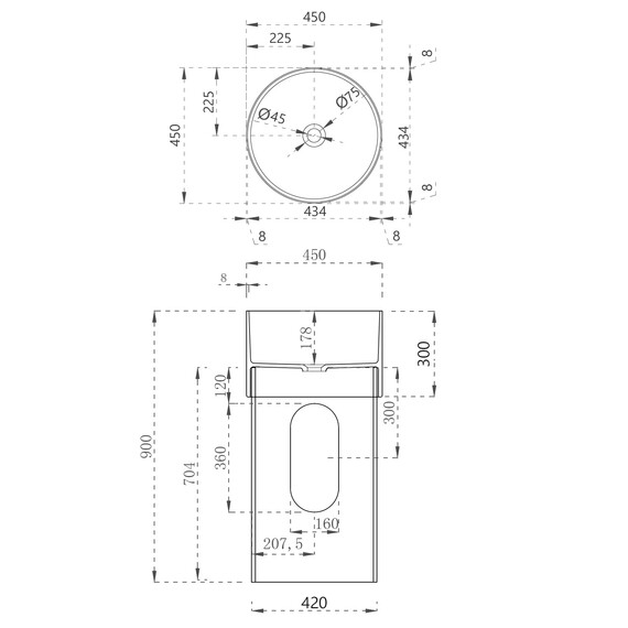 Раковина напольная прозрачная Abber Kristall 45 см AT2701White-Aquamarin-H, белый/бирюзовый - фото 4