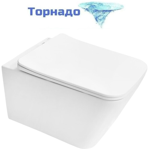 Унитаз подвесной Azario Indor AZ-9004WT с тонкой крышкой микролифт (Система смыва Торнадо) - фото 