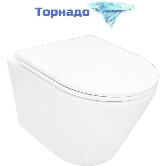 Унитаз подвесной безободковый Azario VELA AZ-2480 с тонкой крышкой микролифт (Система смыва торнадо) - фото 