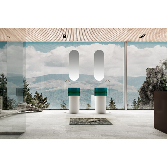 Раковина напольная прозрачная Abber Kristall 45 см AT2701White-Aquamarin-H, белый/бирюзовый - фото 2