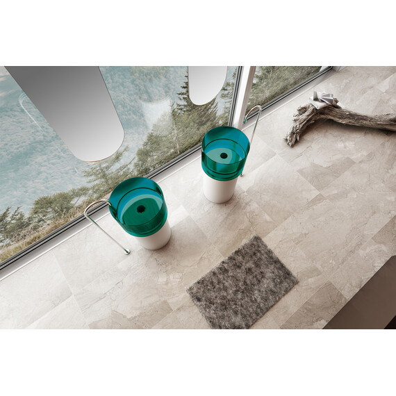 Раковина напольная прозрачная Abber Kristall 45 см AT2701White-Aquamarin-H, белый/бирюзовый - фото 3