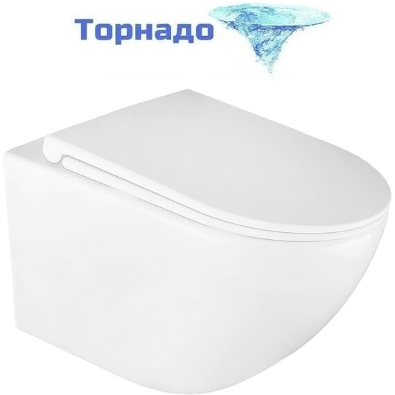 Унитаз подвесной безободковый Azario BONELLE AZ-2801E с тонкой крышкой микролифт (Система смыва торнадо) - фото 