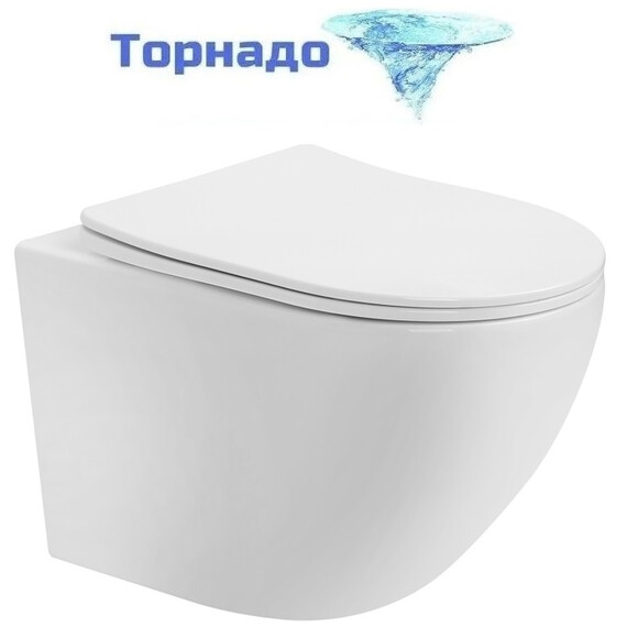 Унитаз подвесной безободковый Abber Bequem AC1100T с тонкой крышкой микролифт (Система смыва торнадо), Цвет производителя: белый - фото 