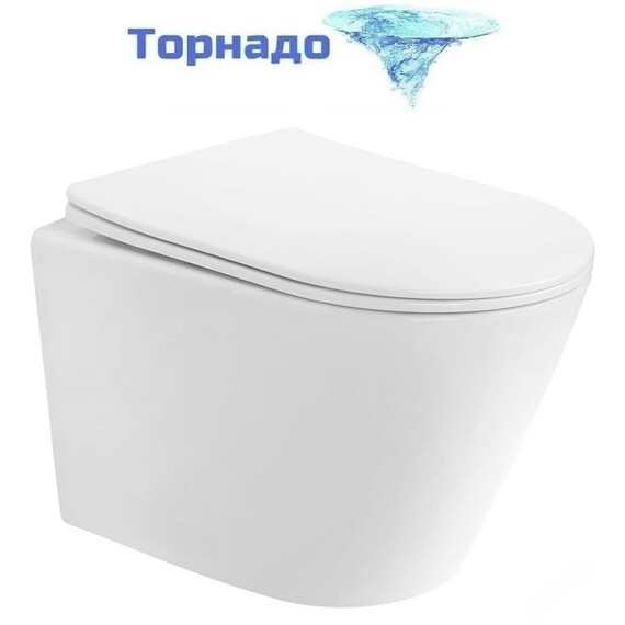 Унитаз подвесной безободковый Abber Bequem AC1102T с тонкой крышкой микролифт (Система смыва торнадо), Цвет производителя: белый - фото 