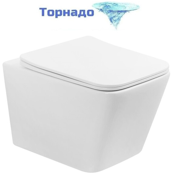 Унитаз подвесной безободковый Abber Rechteck AC1201T с тонкой крышкой микролифт (Система смыва торнадо) - фото 