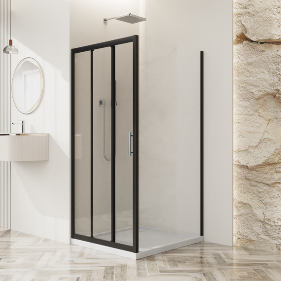 Душевое ограждение BelBagno 100x90 см UNO-195-AHF-31-100/90-C-NERO, чёрный матовый/прозрачное - фото 