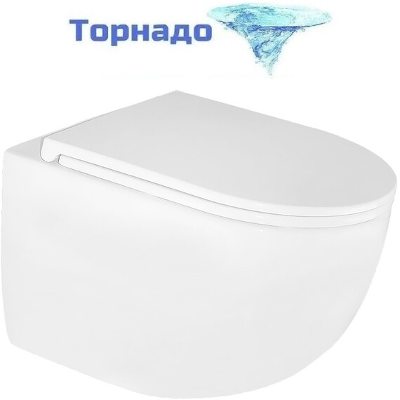 Унитаз подвесной безободковый Azario Terso AZ-092E-UQ3 (система смыва Торнадо) с тонкой крышкой микролифт - фото 