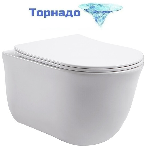 Унитаз подвесной Azario Lista AZ-1177T с тонким быстросъемным сиденьем микролифт (Система смыва Торнадо) - фото 