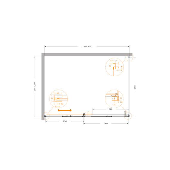 Душевое ограждение Cezares 140x100 см PLANE-AH-1-140/100-C-IN, сатин/прозрачное - фото 5