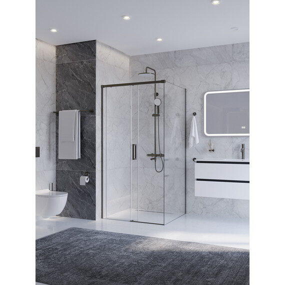 Душевое ограждение Cezares 100x90 см PLANE-AH-1-100/90-C-GM, оружейная сталь/прозрачное - фото 2