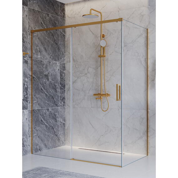 Душевое ограждение Cezares 160x80 см PLANE-AH-1-160/80-C-BORO, брашированное золото/прозрачное - фото 3