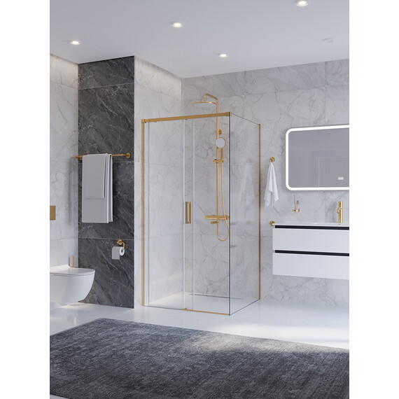 Душевое ограждение Cezares 100x90 см PLANE-AH-1-100/90-C-BORO, брашированное золото/прозрачное - фото 2