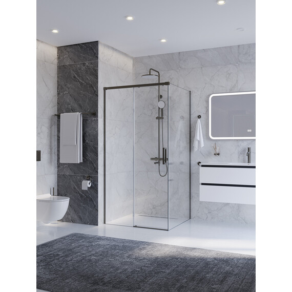 Душевое ограждение Cezares 100x90 см PLANE-AH-1-100/90-C-GM, оружейная сталь/прозрачное - фото 