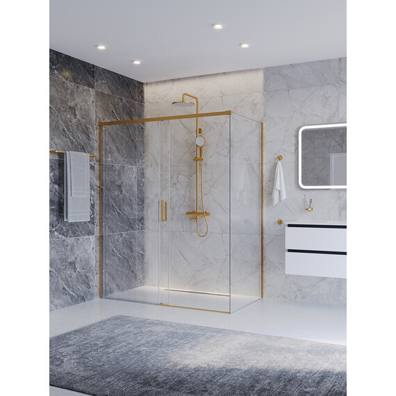 Душевое ограждение Cezares 150x100 см PLANE-AH-1-150/100-C-BORO, брашированное золото/прозрачное - фото 2