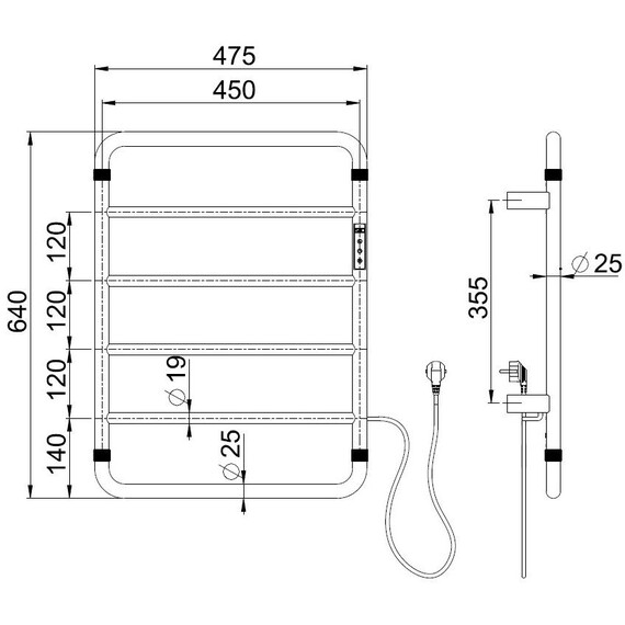 Полотенцесушитель электрический Allen Brau Priority П6 450x640 мм 7.31000-GM, оружейная сталь - фото 2