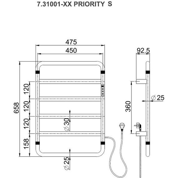 Полотенцесушитель электрический Allen Brau Priority П6 450x658 мм 7.31001-GM, оружейная сталь - фото 2