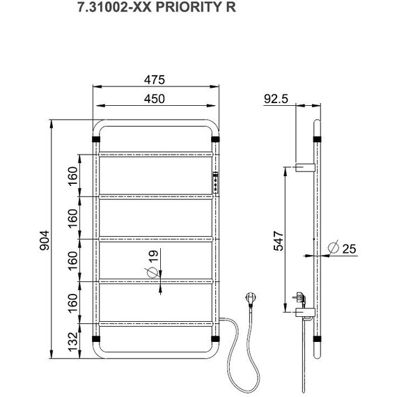 Полотенцесушитель электрический Allen Brau Priority П7 450x904 мм 7.31002-31, чёрный - фото 2