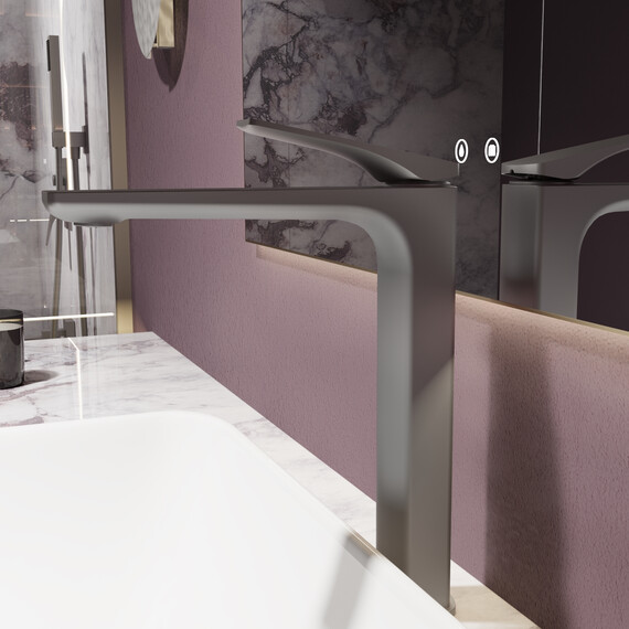 Смеситель для раковины высокий Vincea Puro VBF-5P02GM, вороненая сталь - фото 2