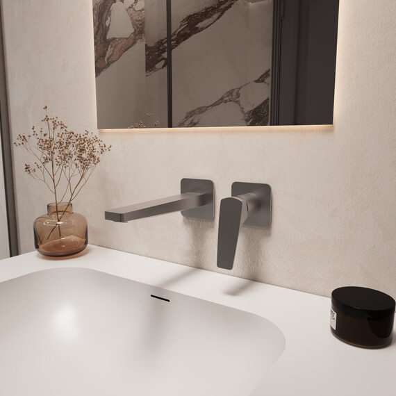 Смеситель для раковины настенный Vincea Puro VBFW-5P01GM (со скрытой частью) вороненая сталь - фото 2