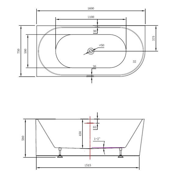Ванна акриловая Vincea 160x75 см VBT-402-1600L - фото 5