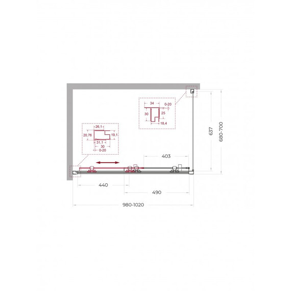 Душевое ограждение BelBagno 100x70 см UNO-195-AH-1-100/70-C-Cr, хром/прозрачное - фото 2