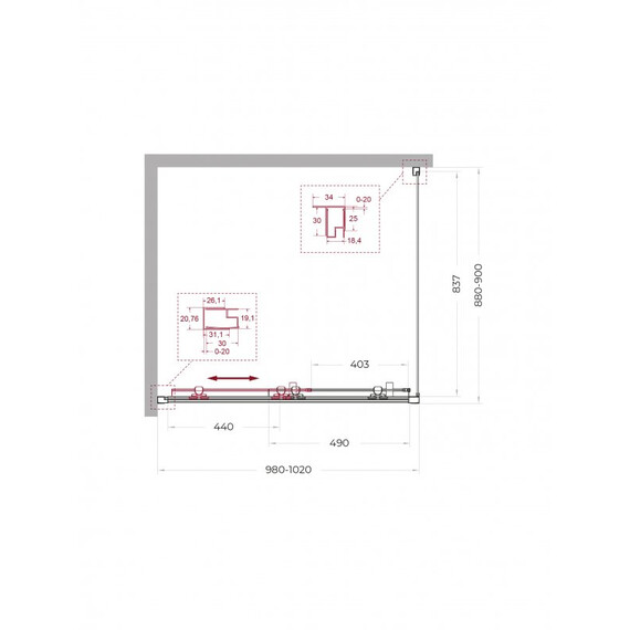 Душевое ограждение BelBagno 100x90 см UNO-195-AH-1-100/90-P-Cr, хром/матовое - фото 2