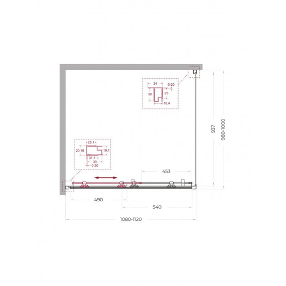Душевое ограждение BelBagno 110x100 см UNO-195-AH-1-110/100-C-NERO, чёрный матовый/прозрачное - фото 2
